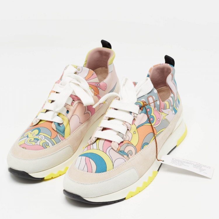 Pre Owned Hermes Multicolor Fabric and Suede Stadium Sneakers Size 38