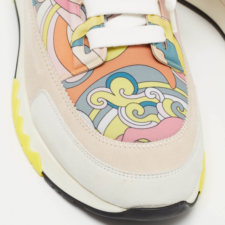 Pre Owned Hermes Multicolor Fabric and Suede Stadium Sneakers Size 38