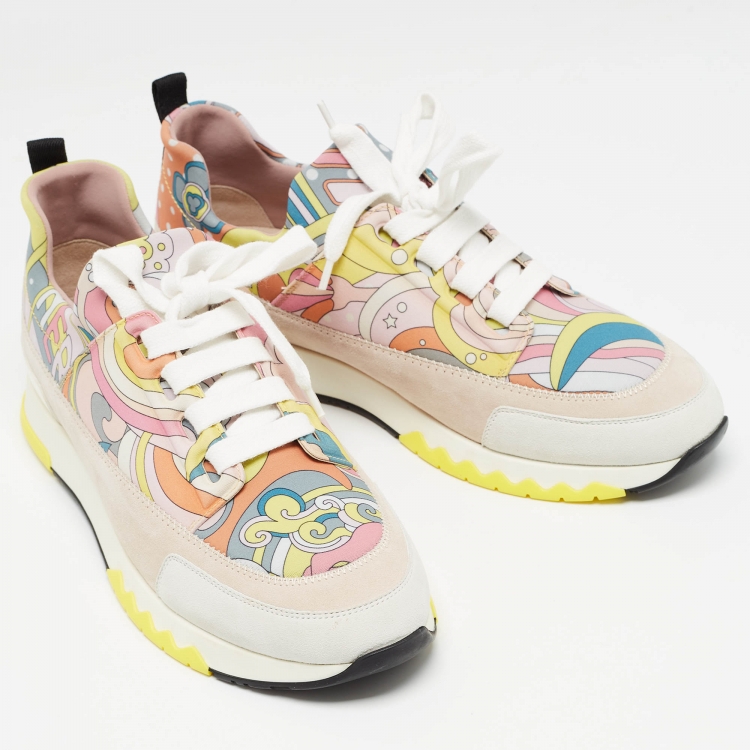 Pre Owned Hermes Multicolor Fabric and Suede Stadium Sneakers Size 38