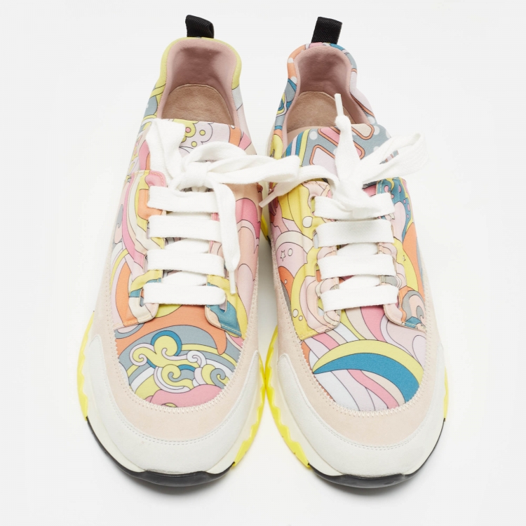 Pre Owned Hermes Multicolor Fabric and Suede Stadium Sneakers Size 38