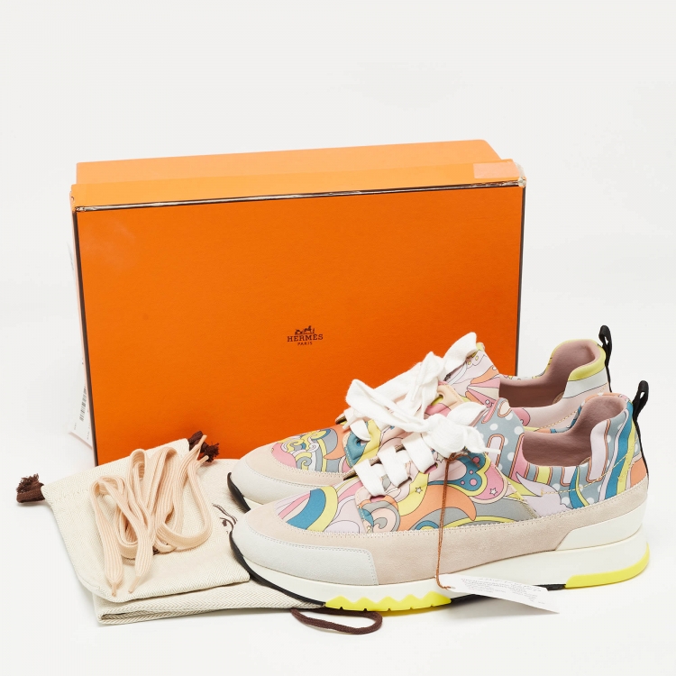 Pre Owned Hermes Multicolor Fabric and Suede Stadium Sneakers Size 38