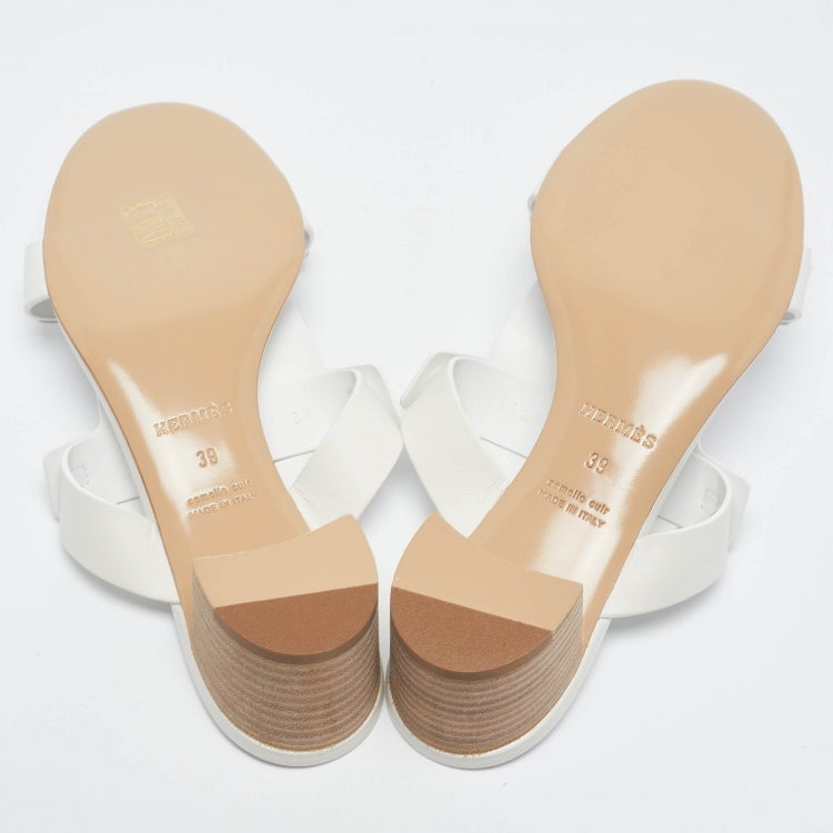Pre Owned Hermès White Leather Invincible Slide Sandals Size 39