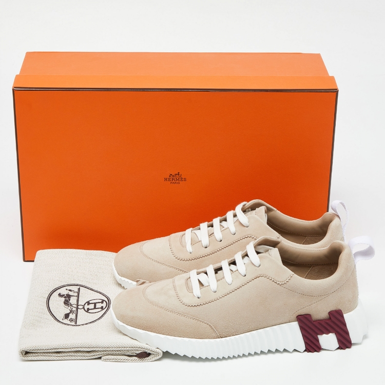 Pre Owned Hermes Beige Suede Bouncing Sneakers Size 38.5