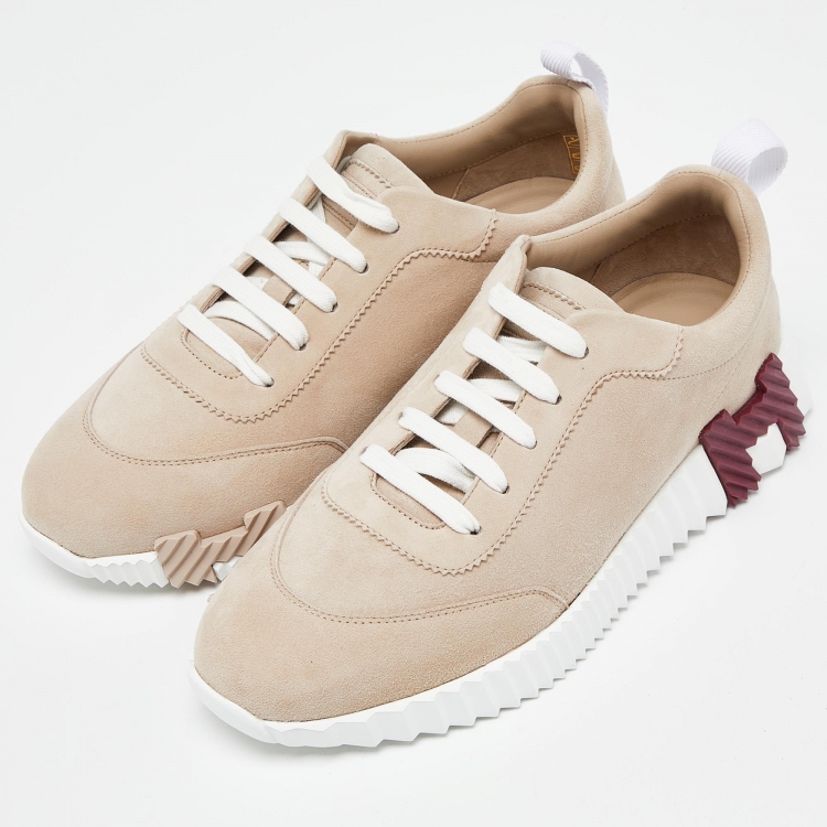 Pre Owned Hermes Beige Suede Bouncing Sneakers Size 38.5