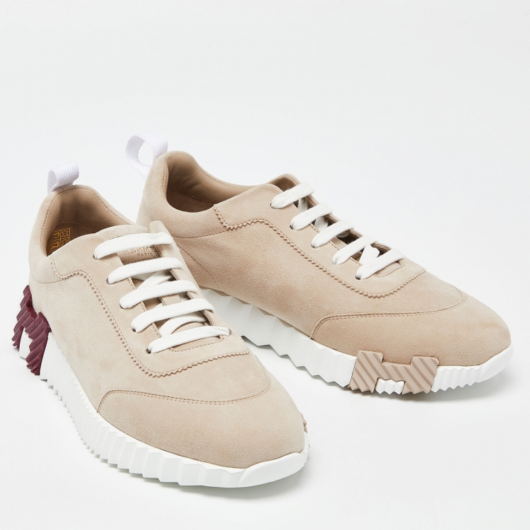 Pre Owned Hermes Beige Suede Bouncing Sneakers Size 38.5