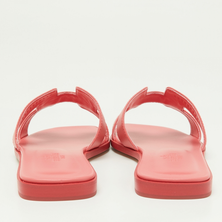 Pre Owned Hermes Pink Leather Oran Flat Sandals Size 37.5