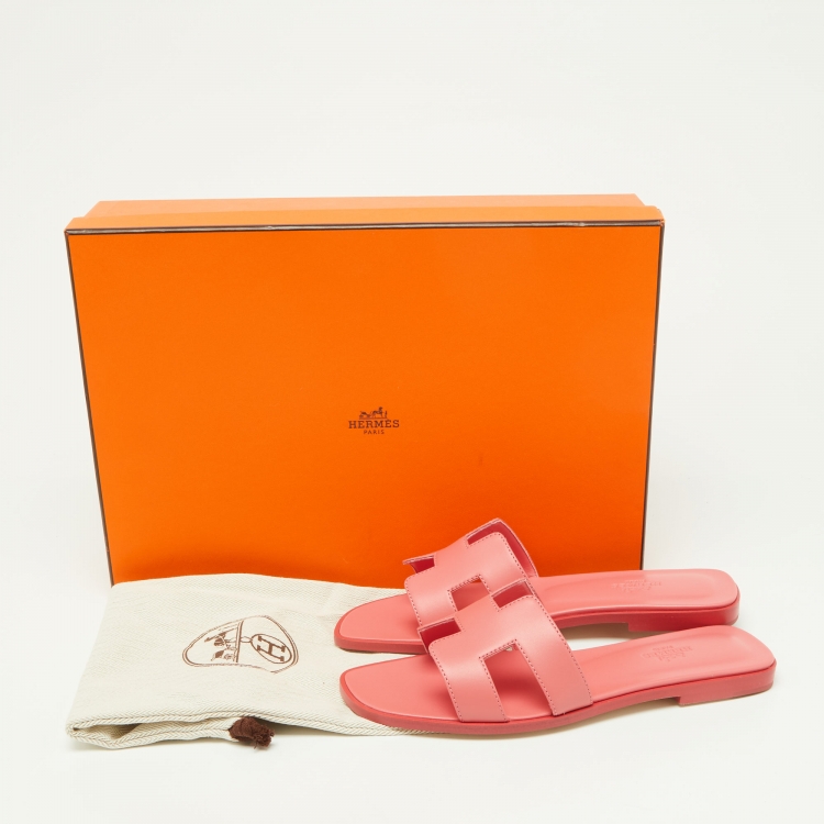 Pre Owned Hermes Pink Leather Oran Flat Sandals Size 37.5