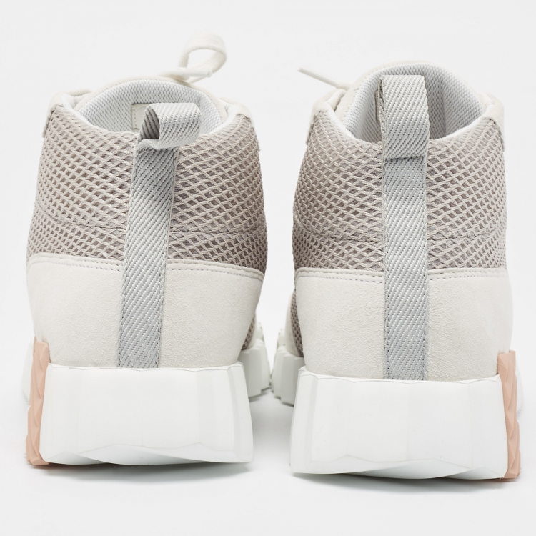 Pre Owned Hermes White/Grey Suede and Mesh Bouncing Sneakers Size 38