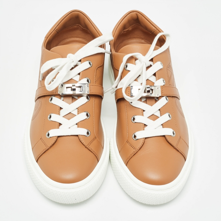 Pre Owned Hermès Brown Leather Day Low Top Sneakers Size 39