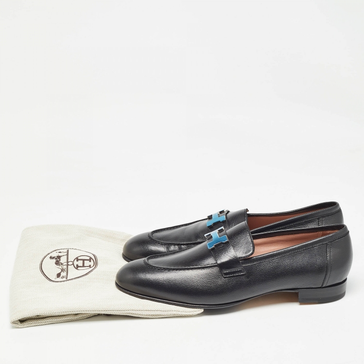 Pre Owned Hermès Black Leather Paris Loafers Size 40