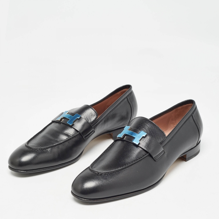 Pre Owned Hermès Black Leather Paris Loafers Size 40