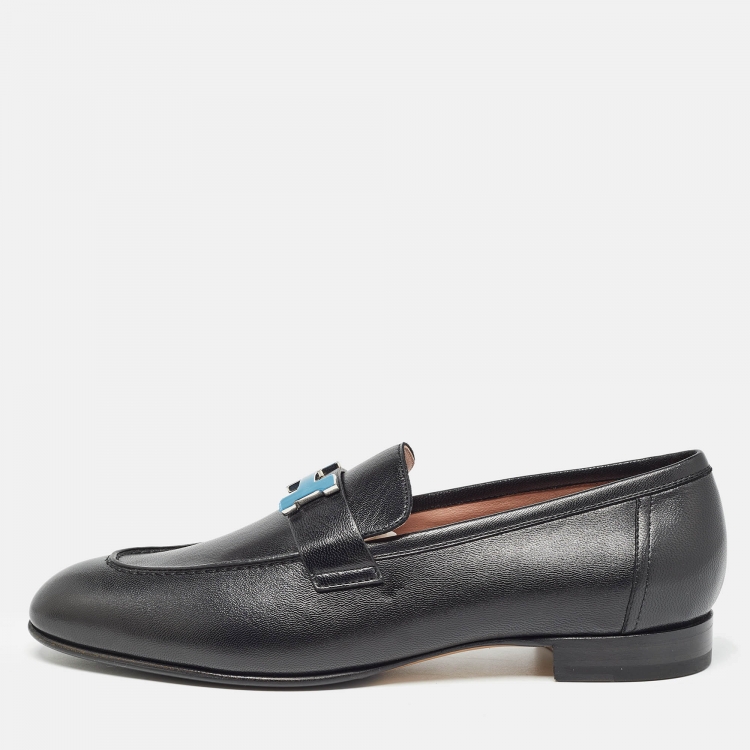 Pre Owned Hermès Black Leather Paris Loafers Size 40