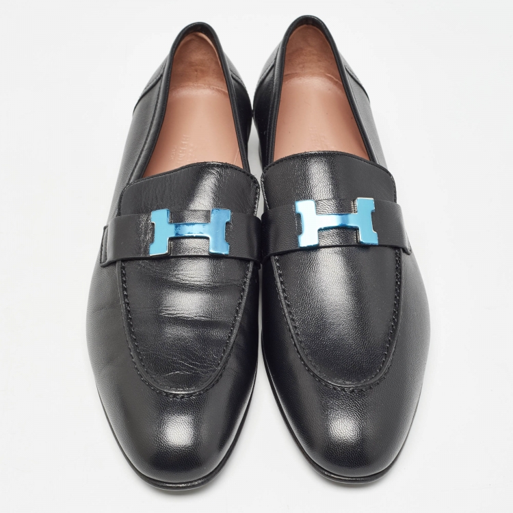 Pre Owned Hermès Black Leather Paris Loafers Size 40
