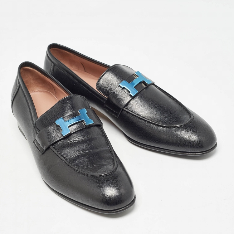 Pre Owned Hermès Black Leather Paris Loafers Size 40