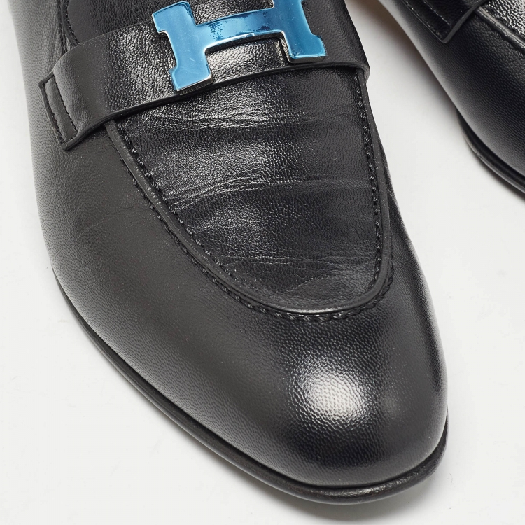 Pre Owned Hermès Black Leather Paris Loafers Size 40