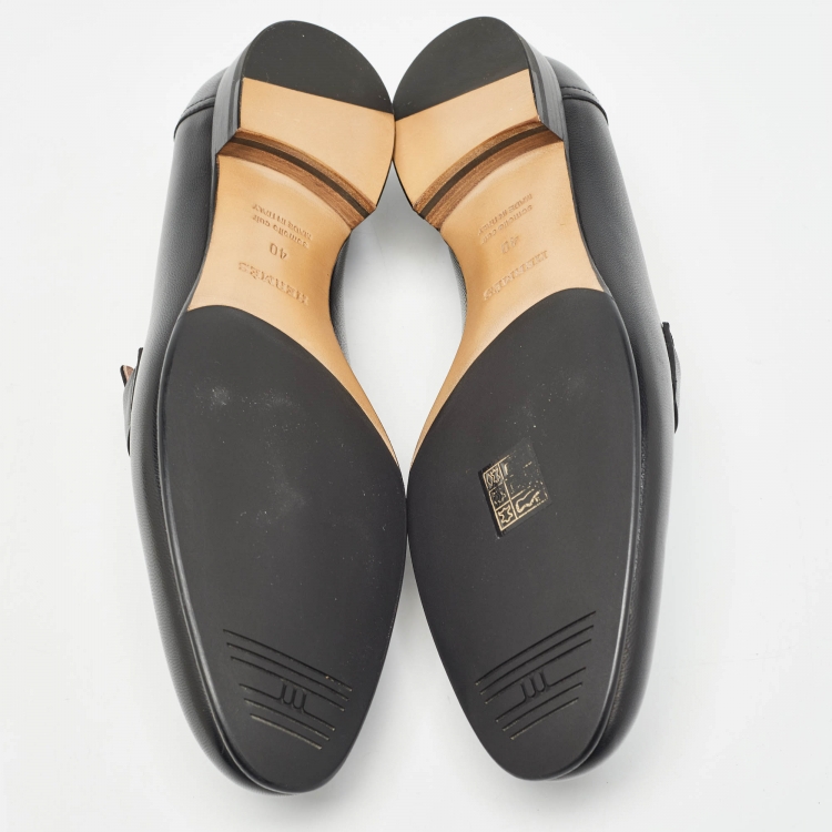 Pre Owned Hermès Black Leather Paris Loafers Size 40
