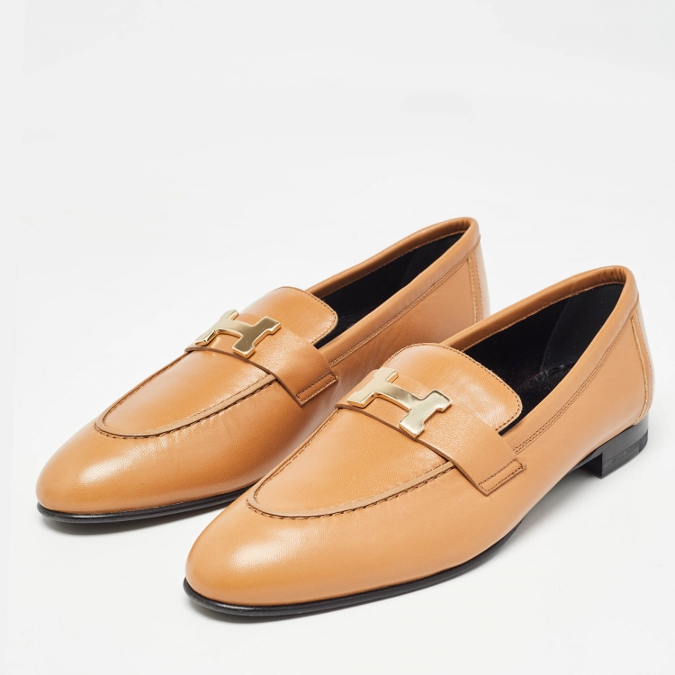 Pre Owned Hermes Brown Leather Paris Loafers  Size 40