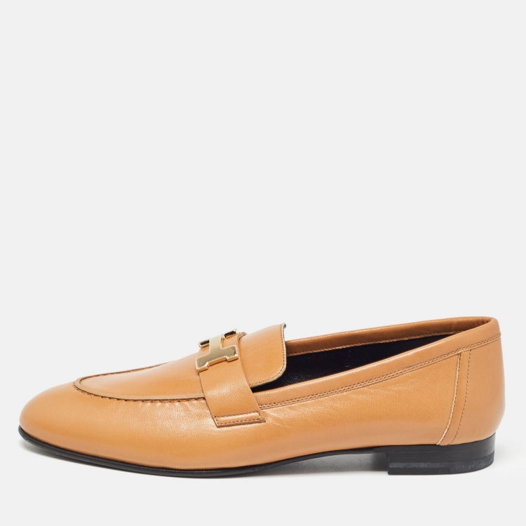Pre Owned Hermes Brown Leather Paris Loafers  Size 40