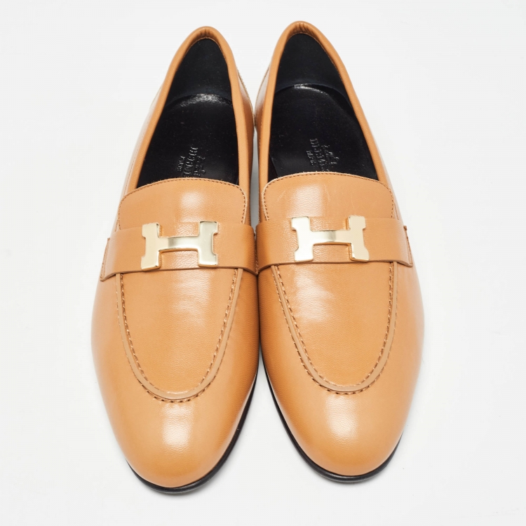 Pre Owned Hermes Brown Leather Paris Loafers  Size 40
