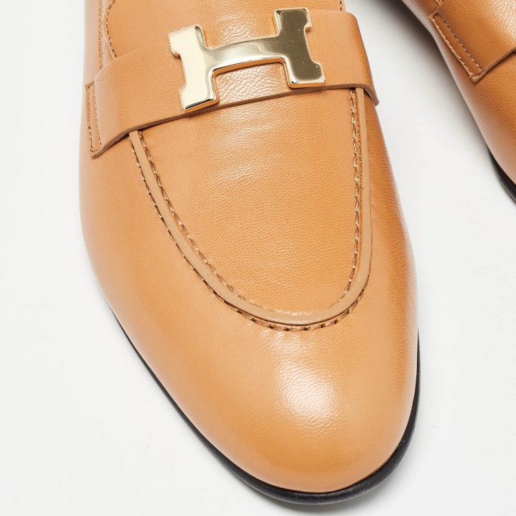 Pre Owned Hermes Brown Leather Paris Loafers  Size 40