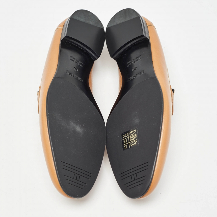 Pre Owned Hermes Brown Leather Paris Loafers  Size 40