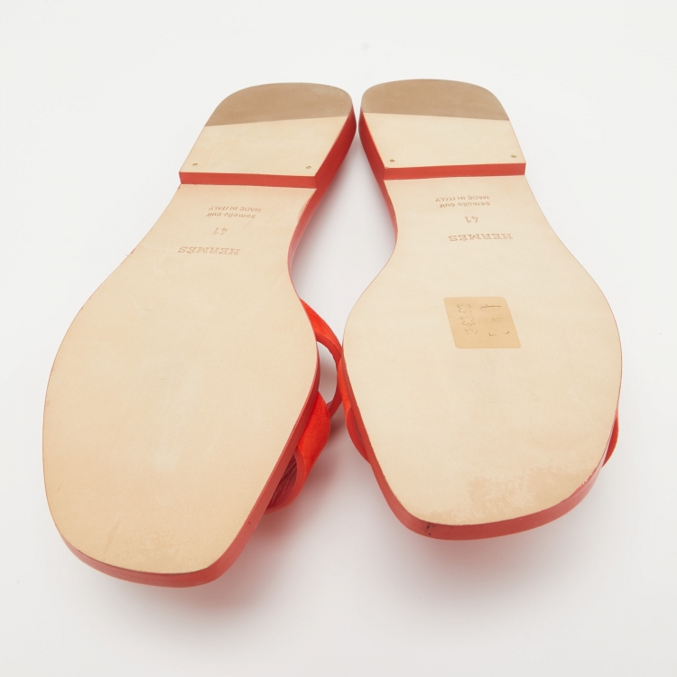 Pre Owned Hermes Red Suede Oran Flat Slides Size 41 