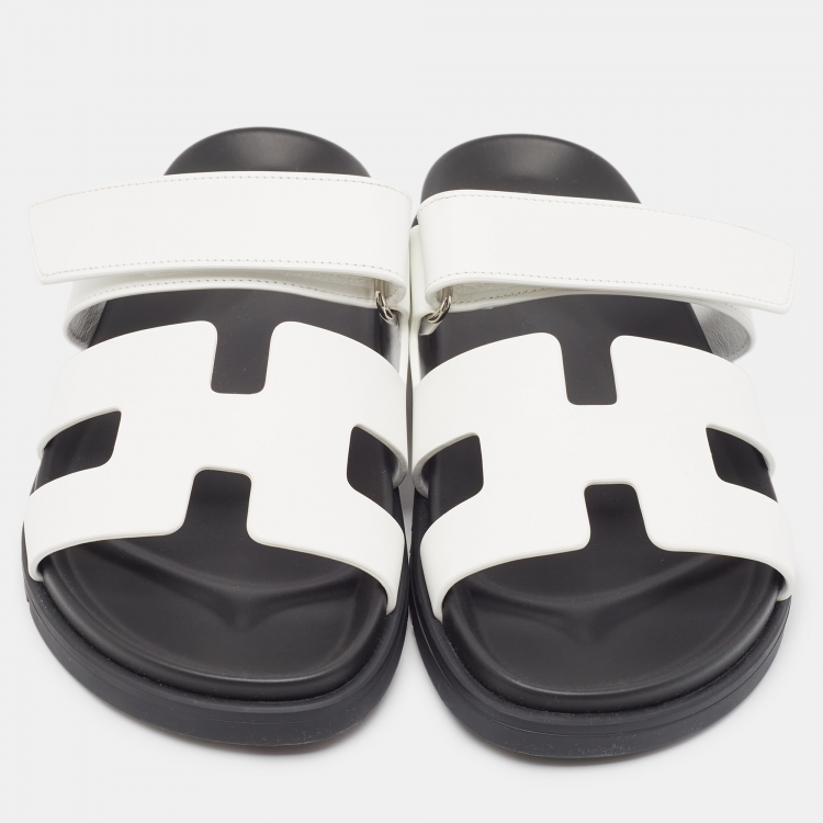 Pre Owned Hermès White Leather Chypre Sandals Size 39