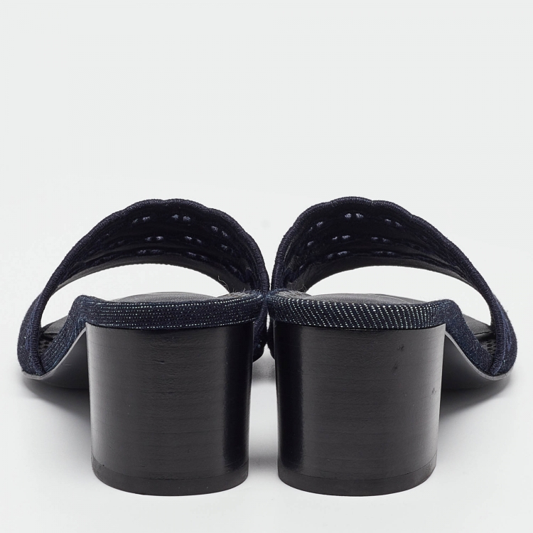 Pre Owned Hermes Navy Blue Denim Gwladys Slide Sandals Size 37