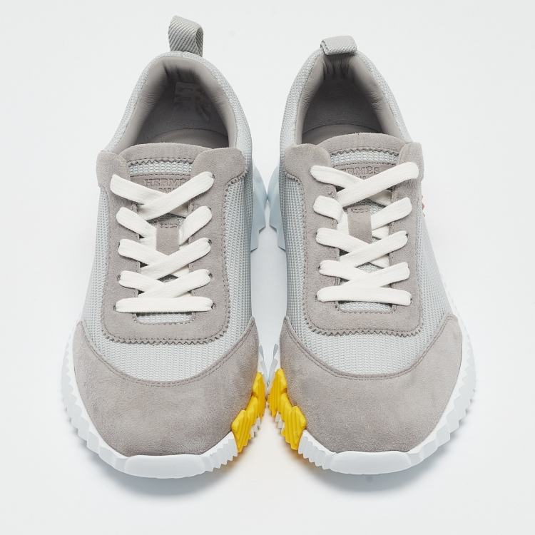 Pre Owned Hermes Grey Mesh and Suede Bouncing Sneakers Size 38