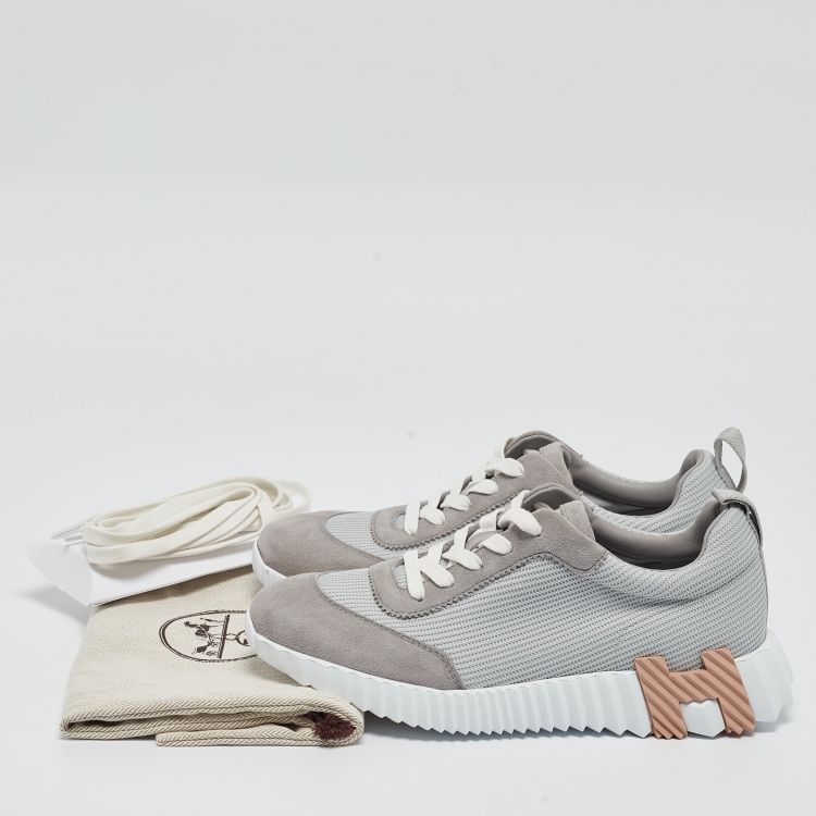 Pre Owned Hermes Grey Mesh and Suede Bouncing Sneakers Size 38