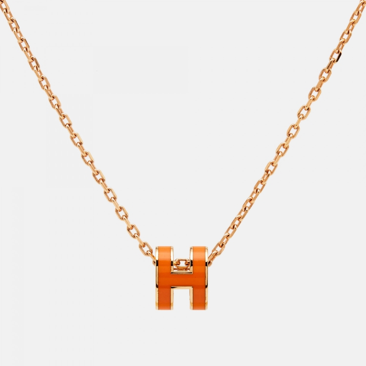 مملوكة مسبقًا Hermes Mini Pop H Enamel Gold Tone Necklace