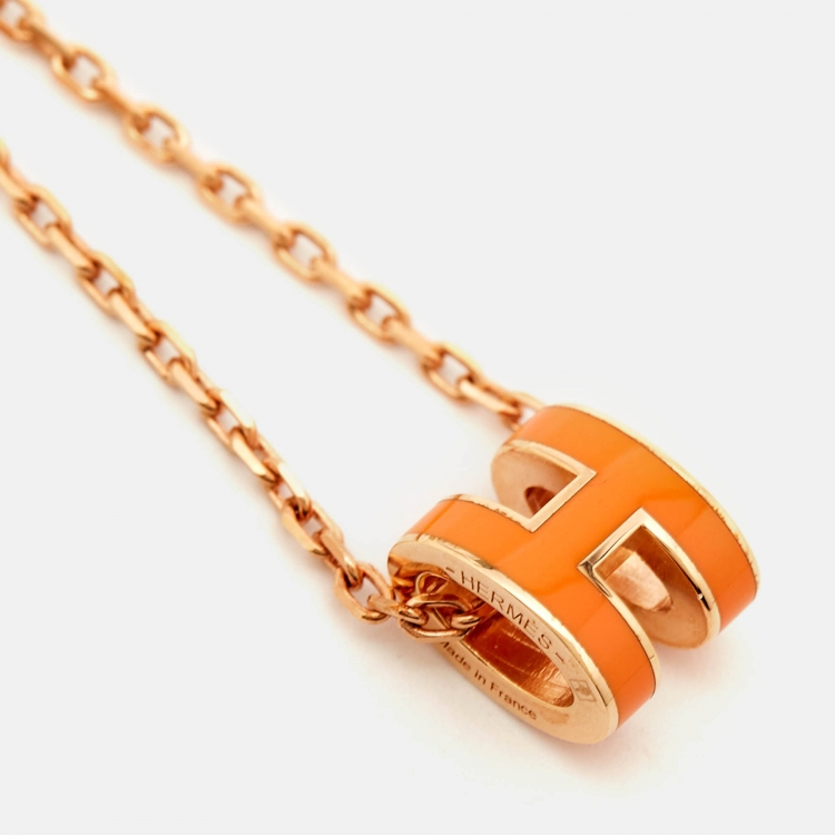 مملوكة مسبقًا Hermes Mini Pop H Enamel Gold Tone Necklace
