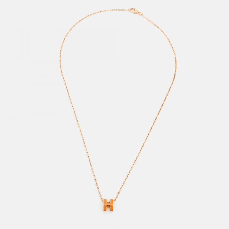 مملوكة مسبقًا Hermes Mini Pop H Enamel Gold Tone Necklace