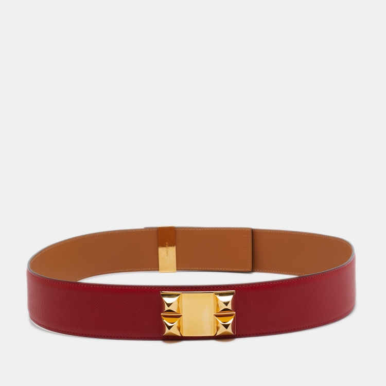 Pre Owned Hermes Rouge Casaque Epsom Leather Collier de Chien Belt 95 CM