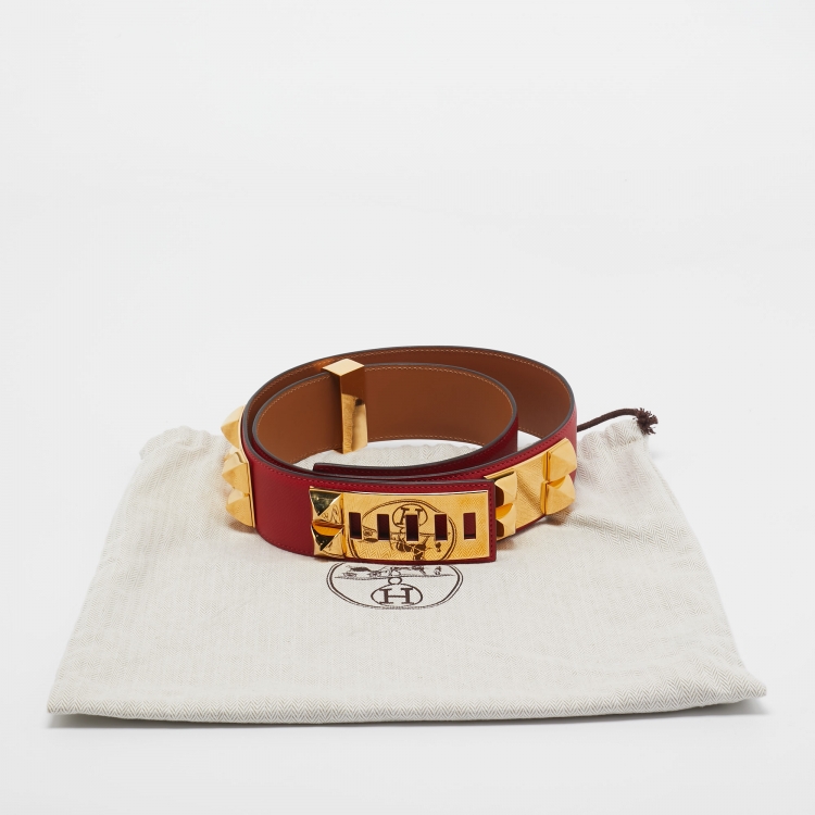 Pre Owned Hermes Rouge Casaque Epsom Leather Collier de Chien Belt 95 CM
