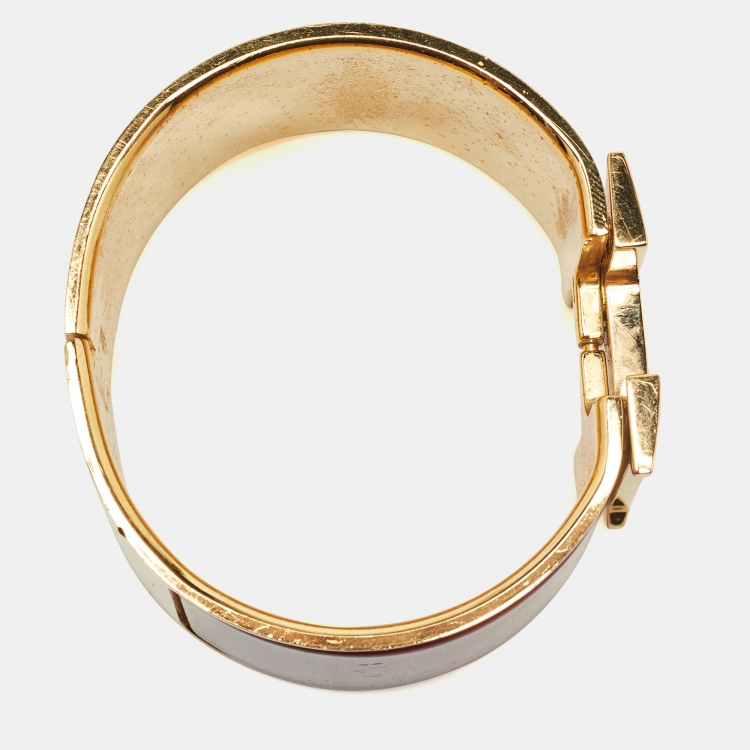 Pre Owned Hermes Clic Clac H Red Enamel Gold Plated Extra Wide Bracelet