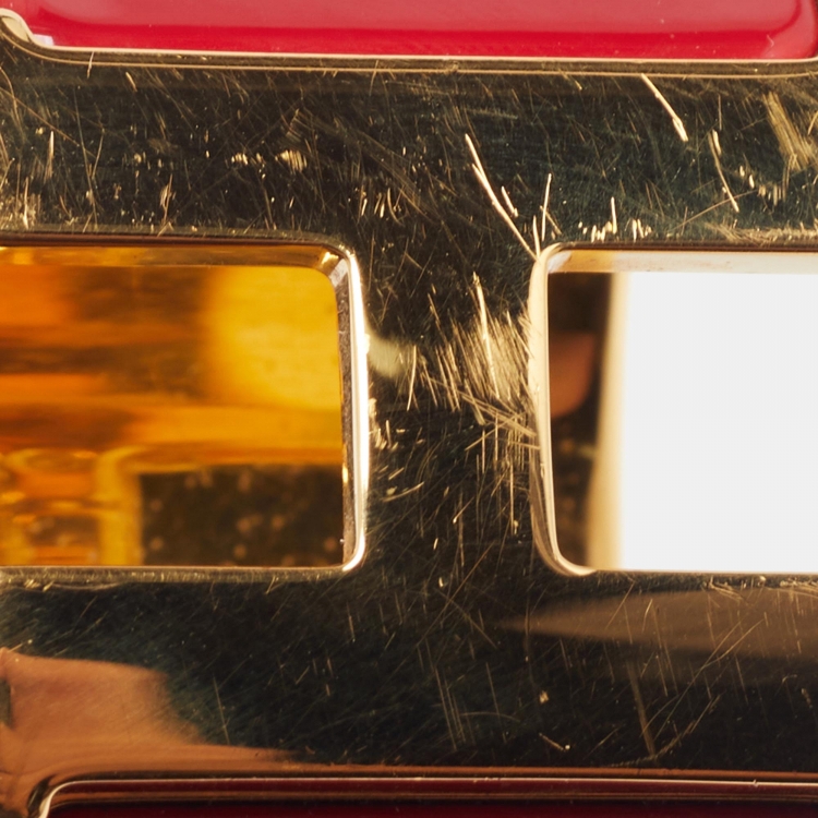 Pre Owned Hermes Clic Clac H Red Enamel Gold Plated Extra Wide Bracelet