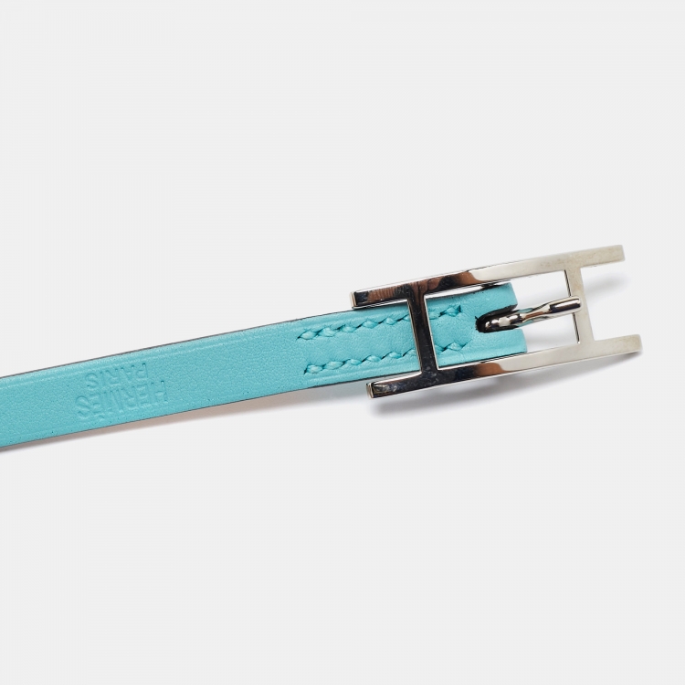 Pre Owned Hermès Celeste Leather Hapi 3 Triple Tour Wrap Bracelet L