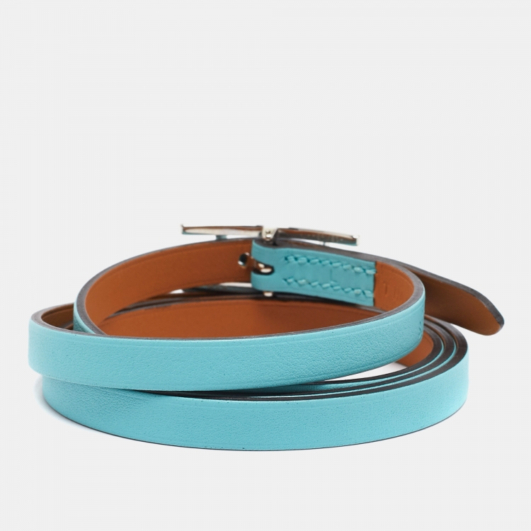 Pre Owned Hermès Celeste Leather Hapi 3 Triple Tour Wrap Bracelet L