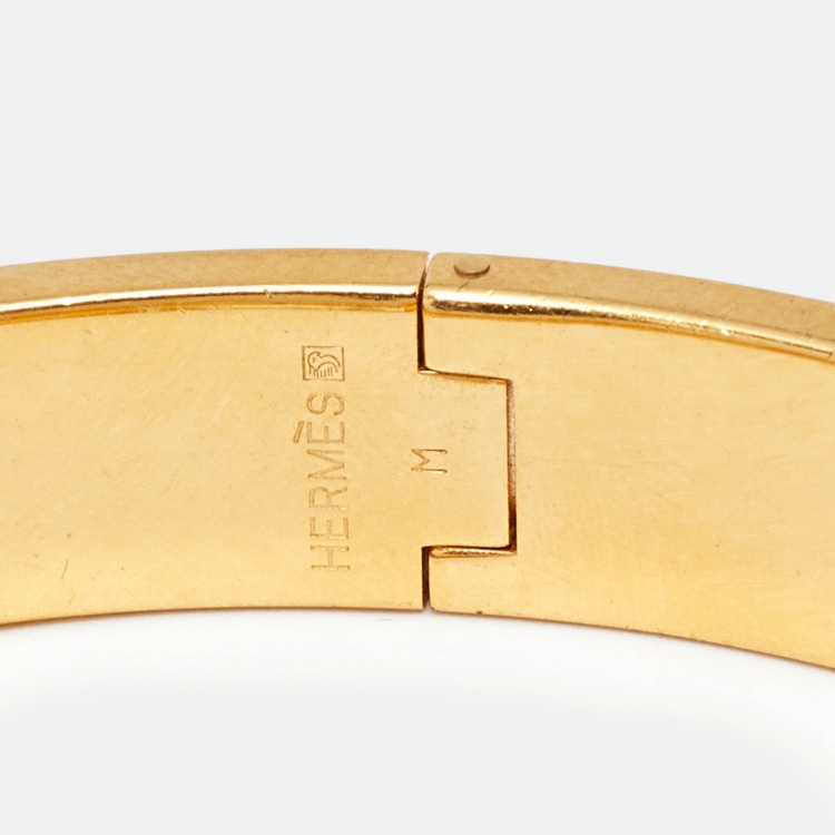 Pre Owned Hermes Clic H Orange Enamel Gold Plated Narrow Bracelet