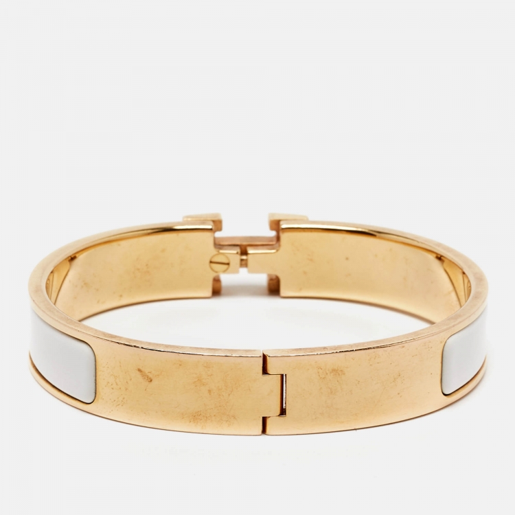 Pre Owned Hermes Clic H Enamel Gold Plated Bracelet
