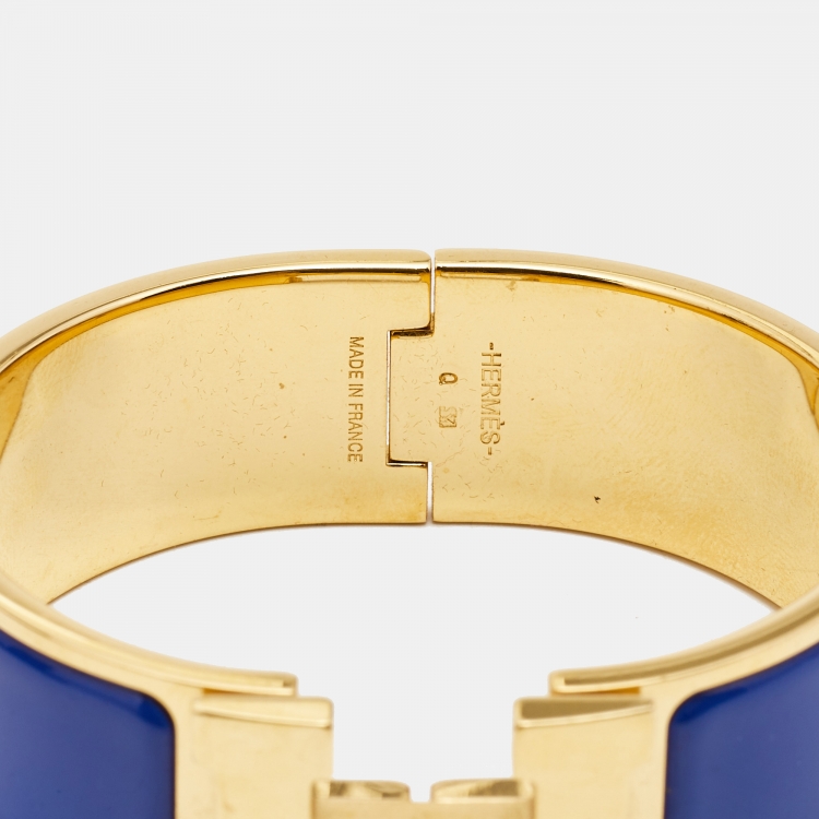 Pre Owned Hermes Clic Clac H Blue Enamel Gold Plated Bracelet