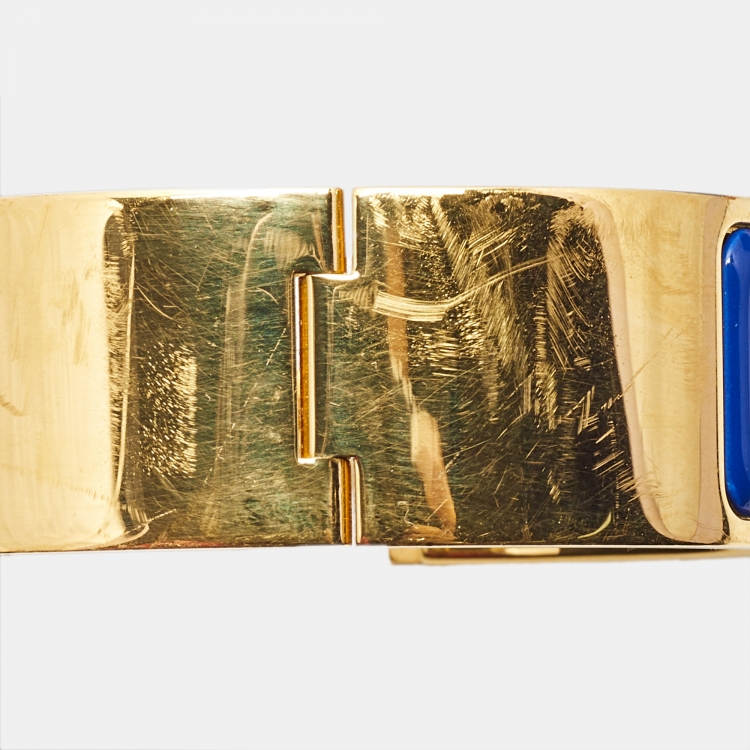 Pre Owned Hermes Clic Clac H Blue Enamel Gold Plated Bracelet