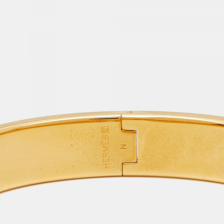Pre Owned Hermès Clic H Orange Enamel Gold Plated Bracelet