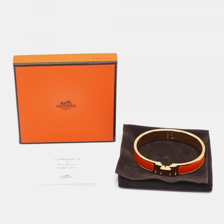 Pre Owned Hermès Clic H Orange Enamel Gold Plated Bracelet