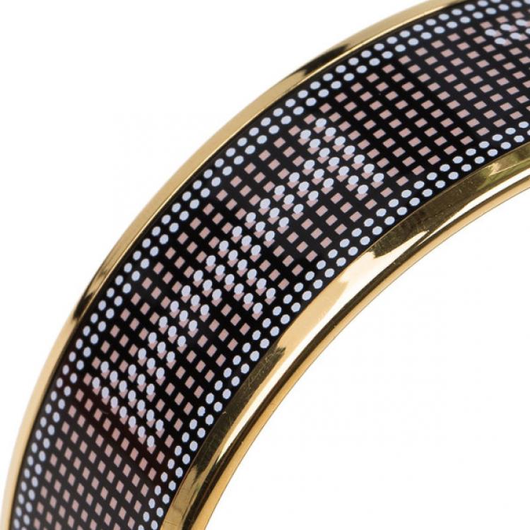 Pre Owned Hermes Wide Printed Enamel Gold-Plated Bracelet 20CM