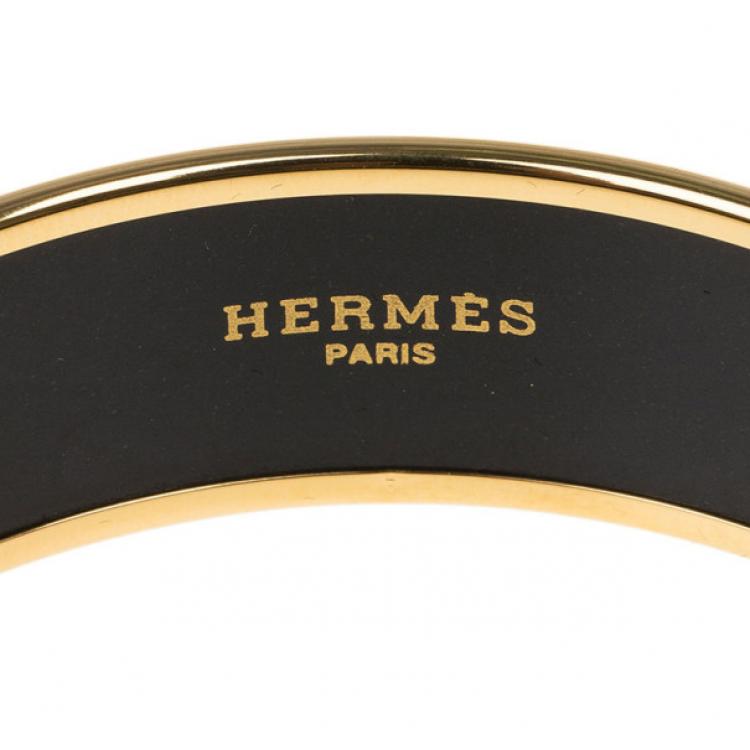 Pre Owned Hermes Wide Printed Enamel Gold-Plated Bracelet 20CM