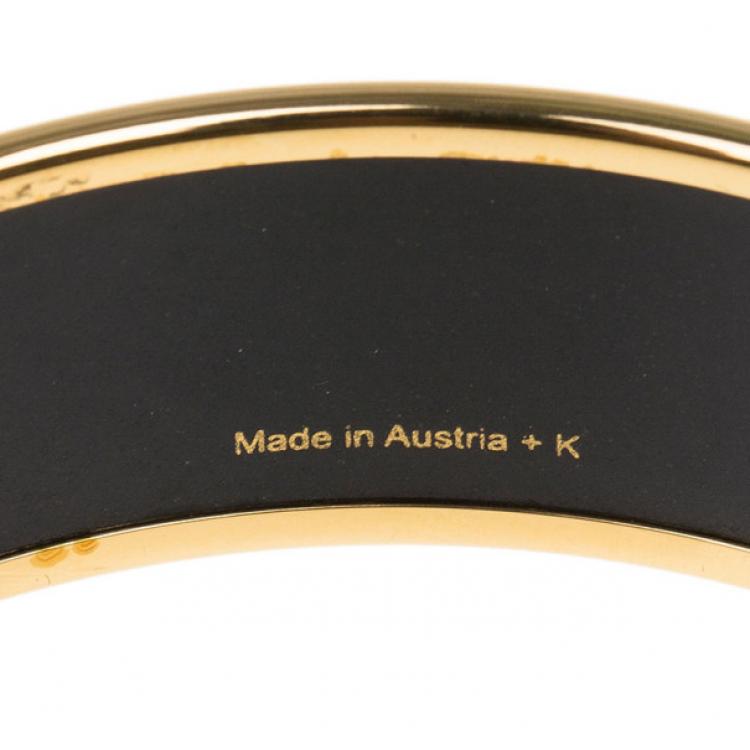 Pre Owned Hermes Wide Printed Enamel Gold-Plated Bracelet 20CM