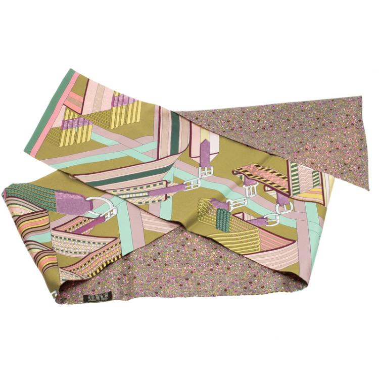 Pre Owned Hermes Multicolor Printed Silk Sangles en Zigzag Fleuries Maxi Twilly Scarf 