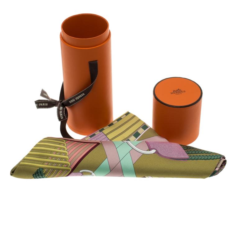 Pre Owned Hermes Multicolor Printed Silk Sangles en Zigzag Fleuries Maxi Twilly Scarf 